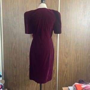 Burgundy velvet wrap evening dress with bow size 10